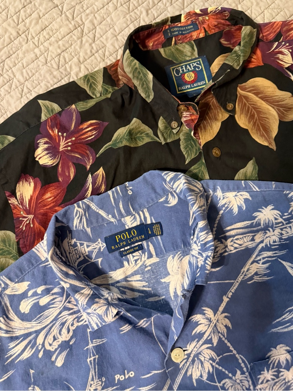 Vtg Polo/Chaps Ralph Lauren Large Button Down Shirts Hawaiian Floral Marlin